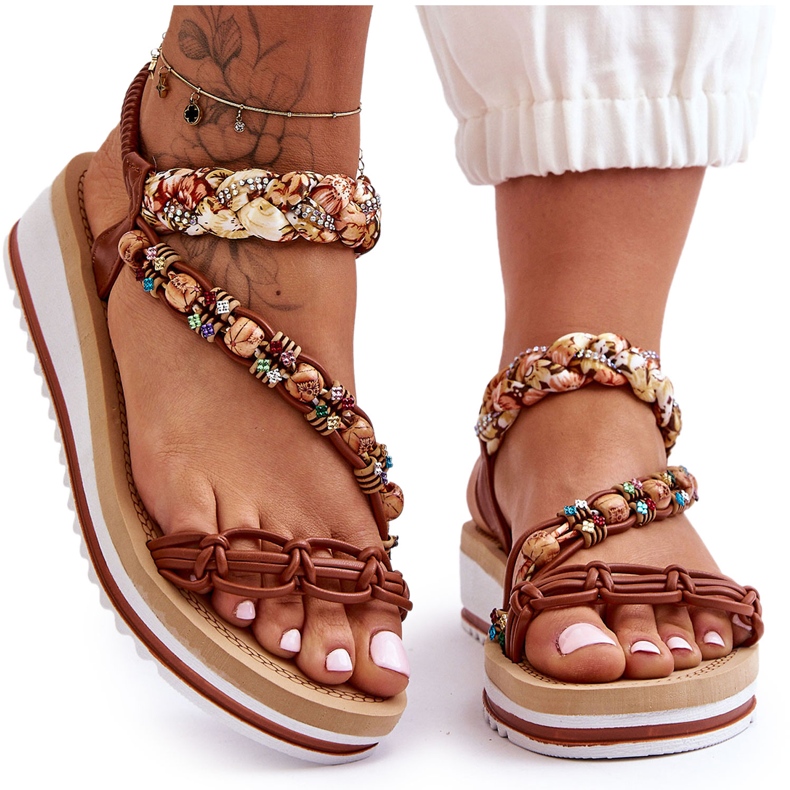 Sandale cu pană pentru femei confortabile, maro Jodie