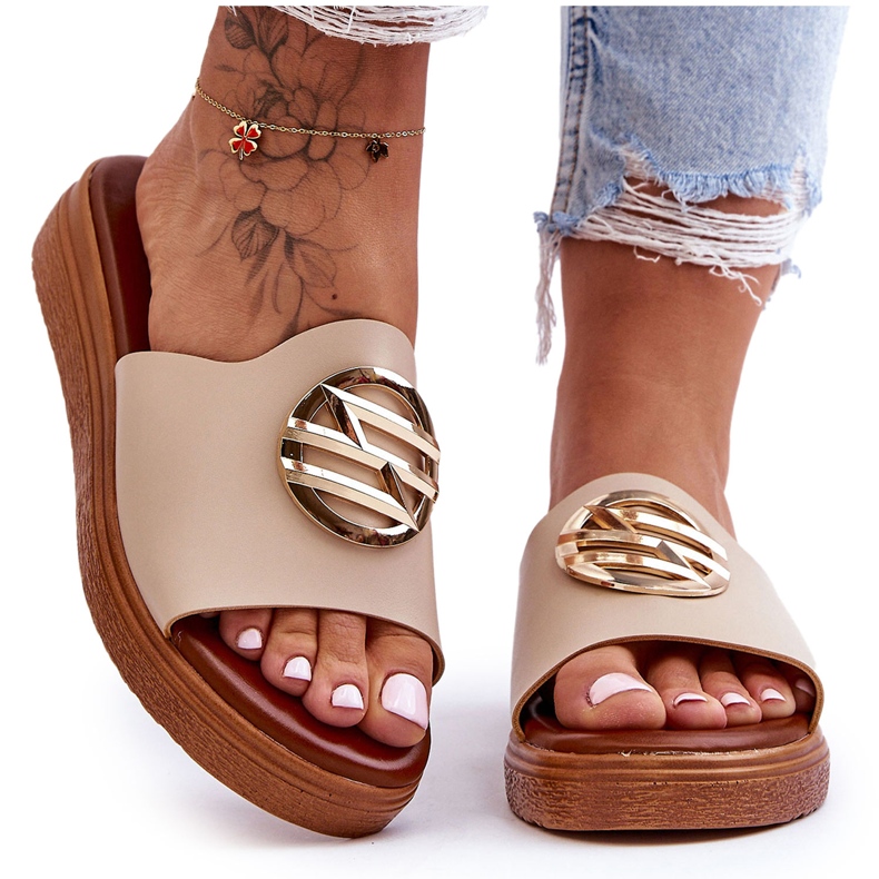 Papuci De Dama Bej Secrete Cu Decorat