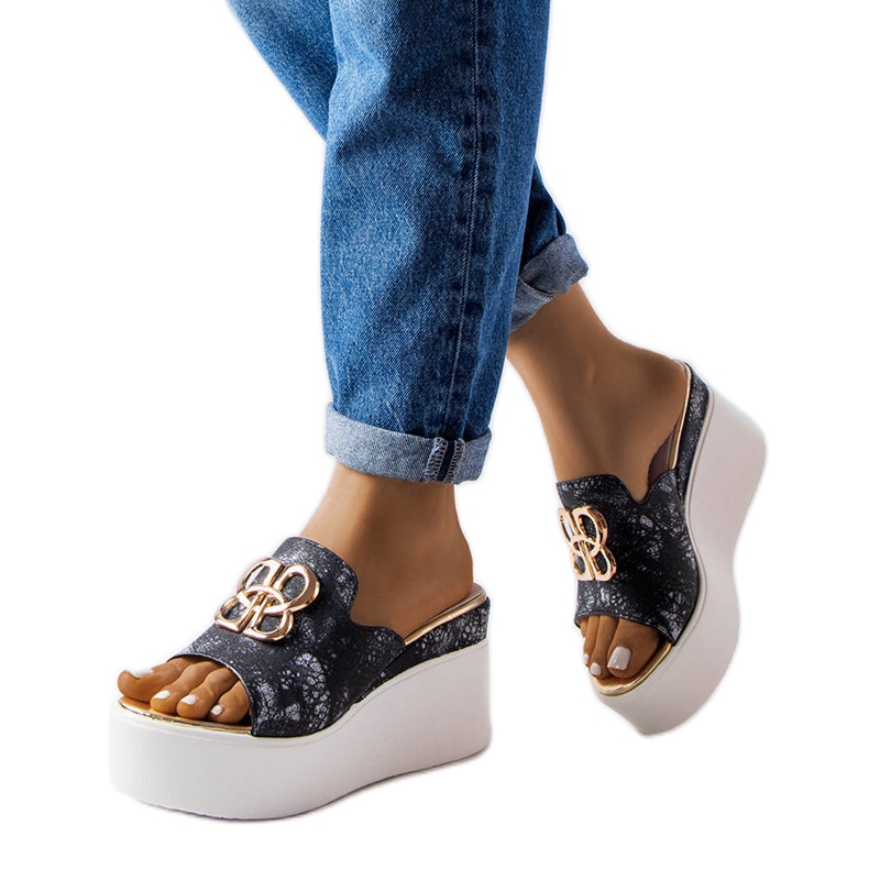 Sandale Havanna negre cu pană negru