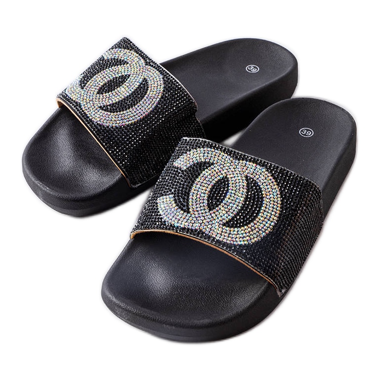 Diapozitive negre decorate cu strasuri de la Glendale negru