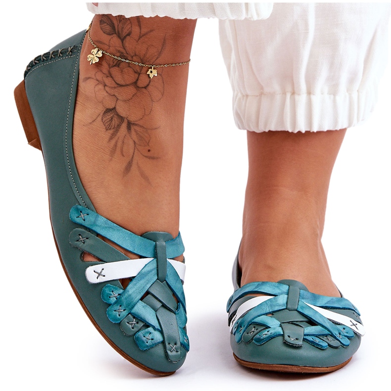 Balerini din piele de dama Maciejka 01358-36 Turcoaz verde