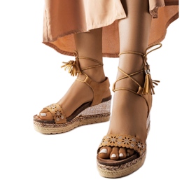 Espadrile Tahoe caramel cu pană bej Espadrile Tahoe caramel cu pană bej