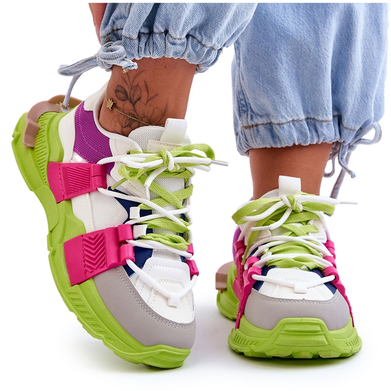 PS1 Pantofi sport la modă pentru femei, cu șireturi, verde-roz Chillout! PS1 Pantofi sport la modă pentru femei, cu șireturi, verde-roz Chillout!