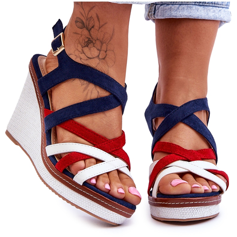 Seastar Sandale cu pană cu bretele, bleumarin multicolor