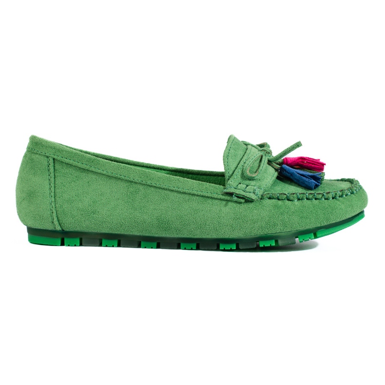 Mocasini boho din piele intoarsa verde Shelovet cu ciucuri Mocasini boho din piele intoarsa verde Shelovet cu ciucuri