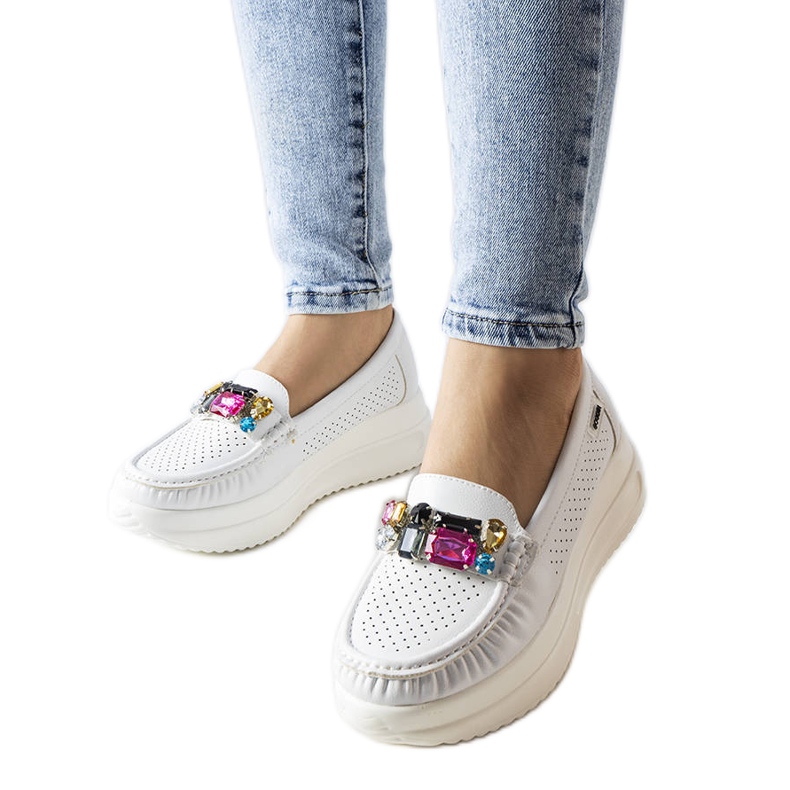 Mocasini albi cu cristale de la Gisella