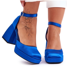 Pompe la modă pe tocuri masive Blue Sandia albastru