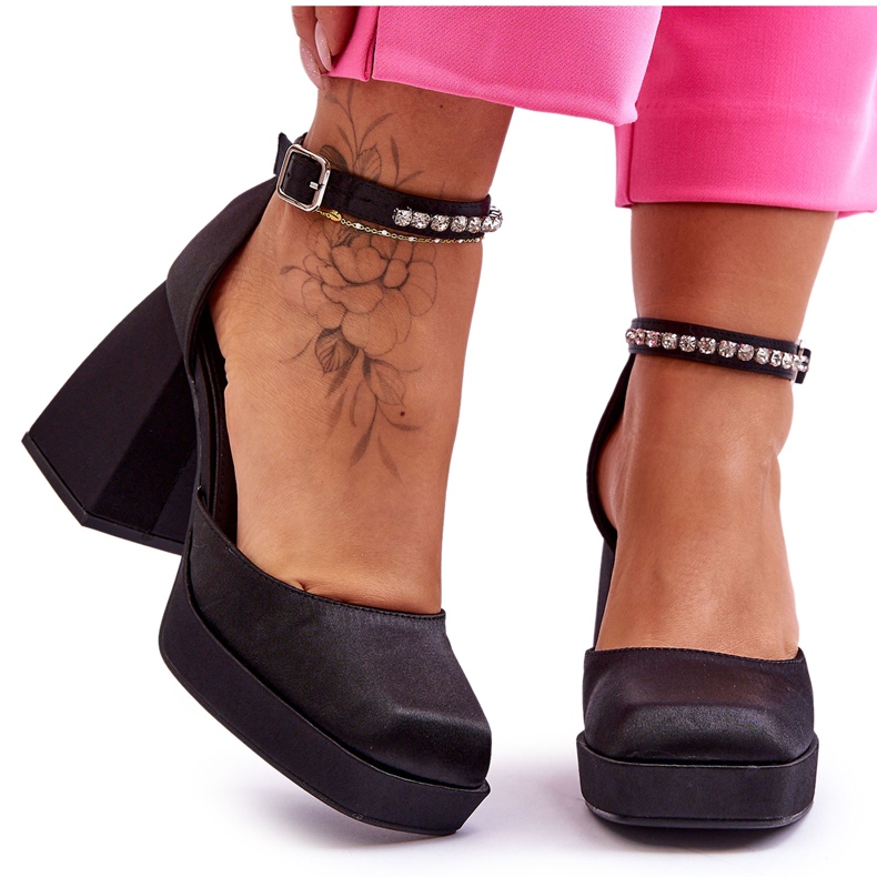 Pompe la modă Pe Tocuri masive Cu Zirconi Negru Adel Pompe la modă Pe Tocuri masive Cu Zirconi Negru Adel