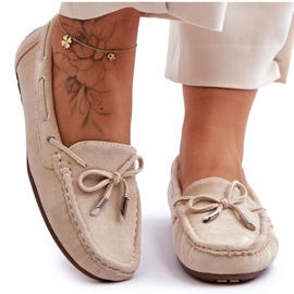 Mocasini de dama din piele intoarsa Bej Si Passione Mocasini de dama din piele intoarsa Bej Si Passione