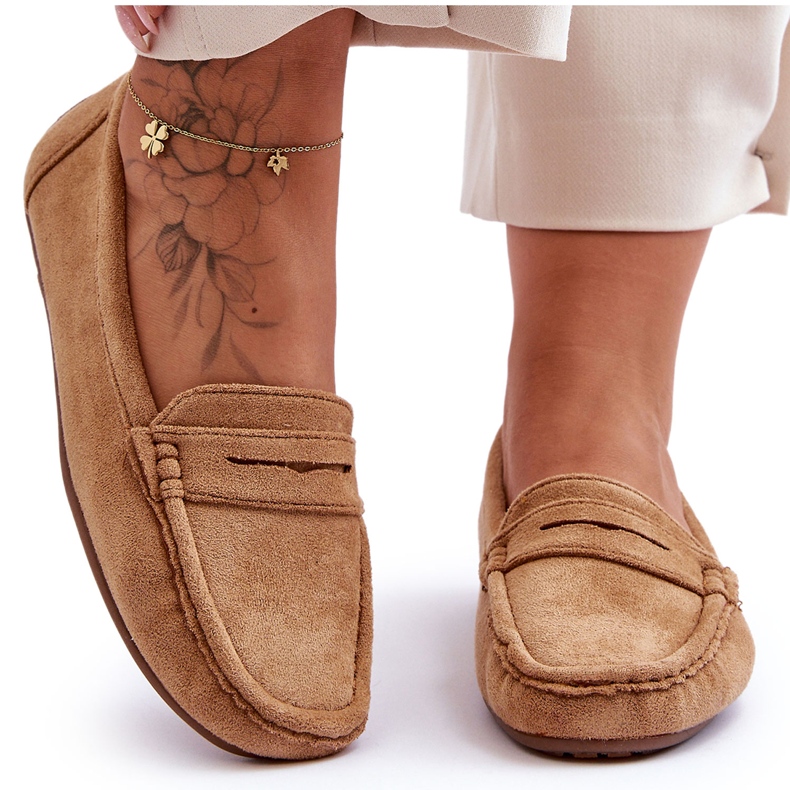 Mocasini din piele intoarsa de dama camel maro