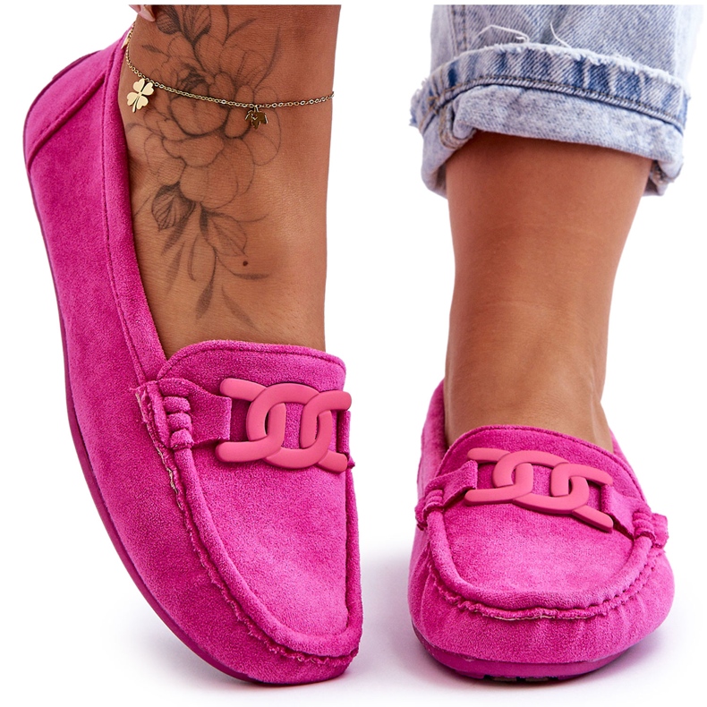 Mocasini la modă de damă din piele intoarsa roz Rabell
