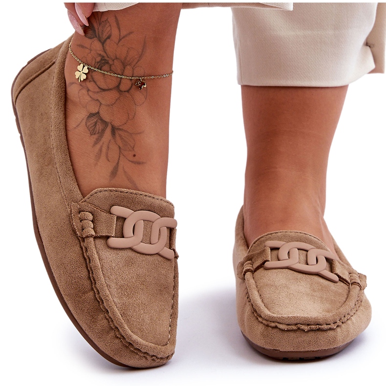 Mocasini la modă de damă din piele intoarsa maro Rabell