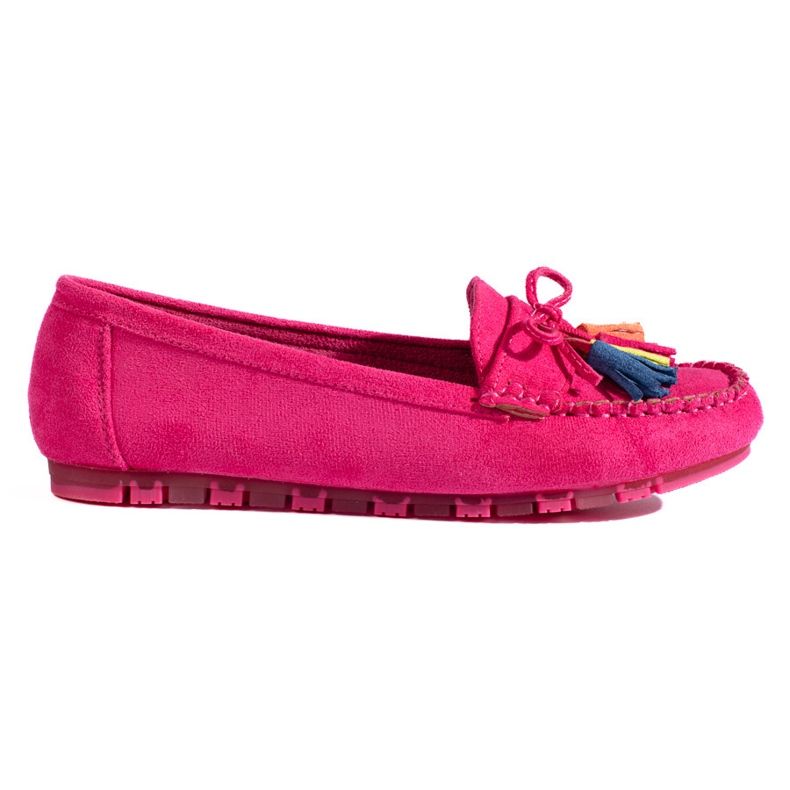 Mocasini boho din piele intoarsa fucsia cu ciucuri Shelovet roz