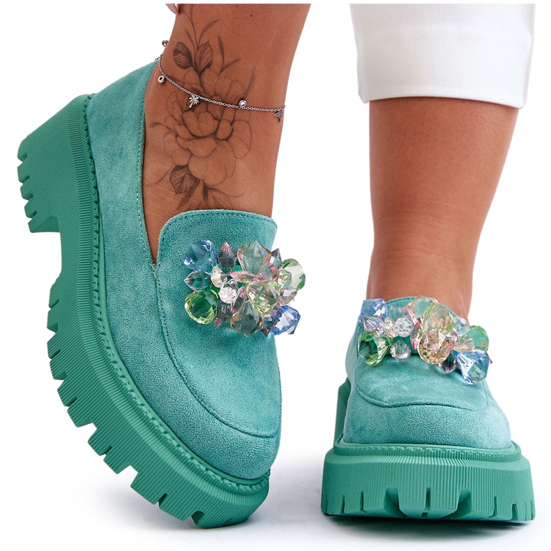 PS1 Mocasini De Dama Cu Cristale Decorative Verde Avril