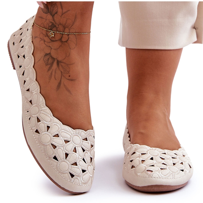 PE1 Balerina lucioasă ajurata pentru femei, vizionară, bej