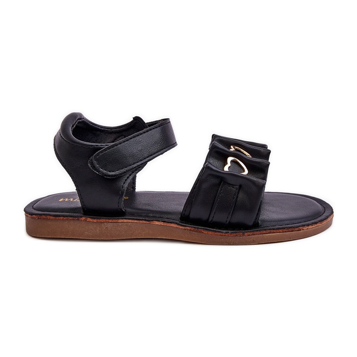 Sandale Copii Cu Inimioare Velcro Negru Havana