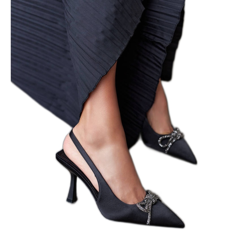 Sandale negre cu toc inalt cu fundita de la Didier negru Sandale negre cu toc inalt cu fundita de la Didier negru