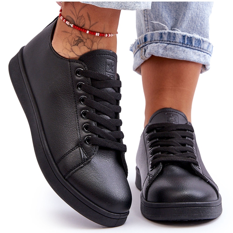 PE1 Tenisi clasici din piele de damă negri nelimitat negru