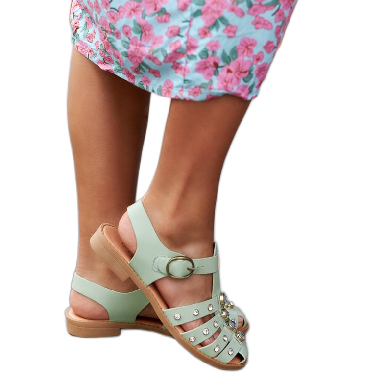 Sandale verzi decorate cu strasuri de la Gaetano verde