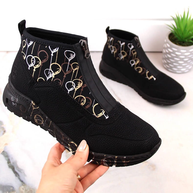 Botine pentru femei adidași sport cu fermoar negru Rieker M4953-00 Botine pentru femei adidași sport cu fermoar negru Rieker M4953-00
