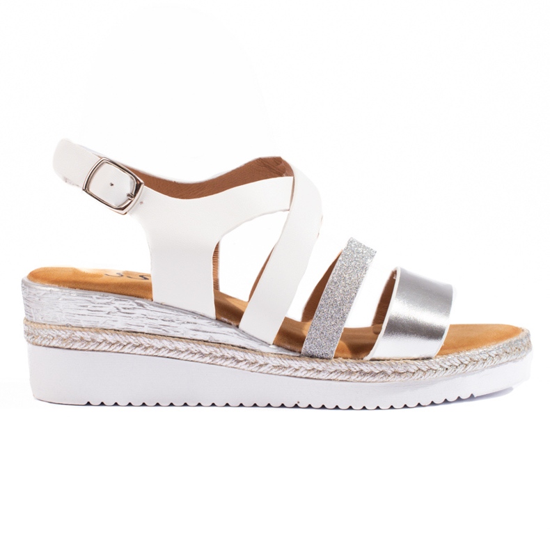 Sandale cu pană Shelovet de damă albe