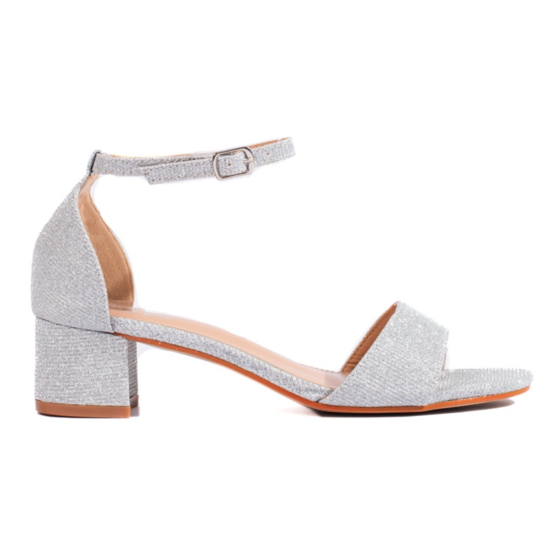 Sandale elegante cu toc mic cu sclipici argintiu de la Shelovet Sandale elegante cu toc mic cu sclipici argintiu de la Shelovet