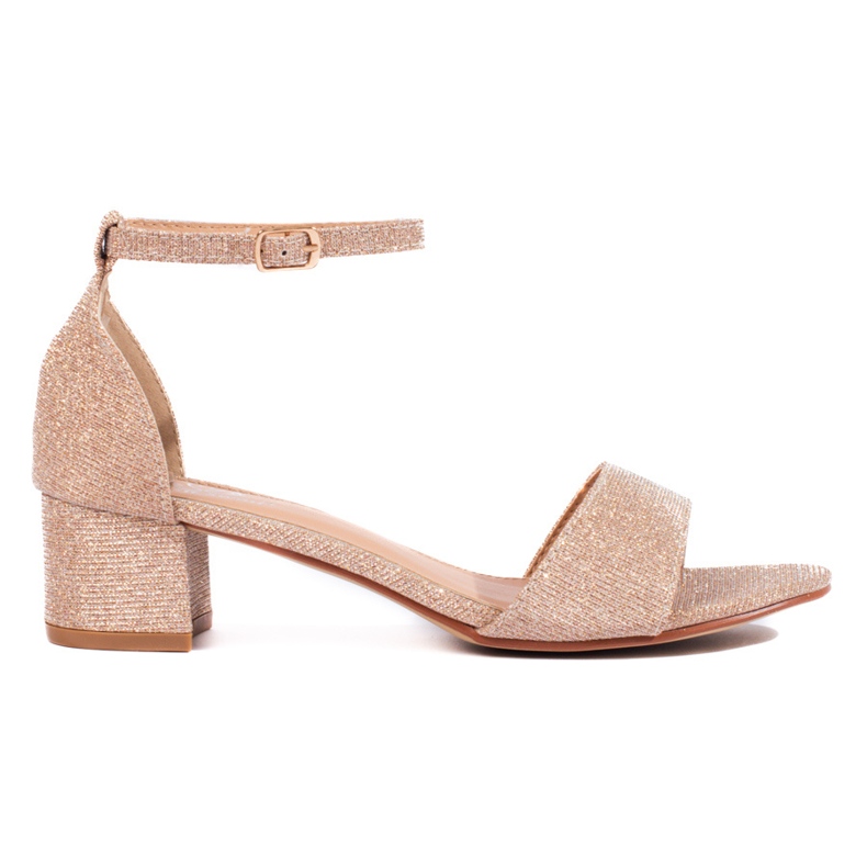 Sandale elegante cu sclipici cu toc mic Shelovet gold de aur