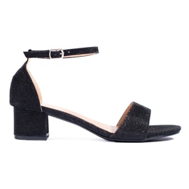 Sandale elegante din brocart cu toc mic Shelovet negru Sandale elegante din brocart cu toc mic Shelovet negru
