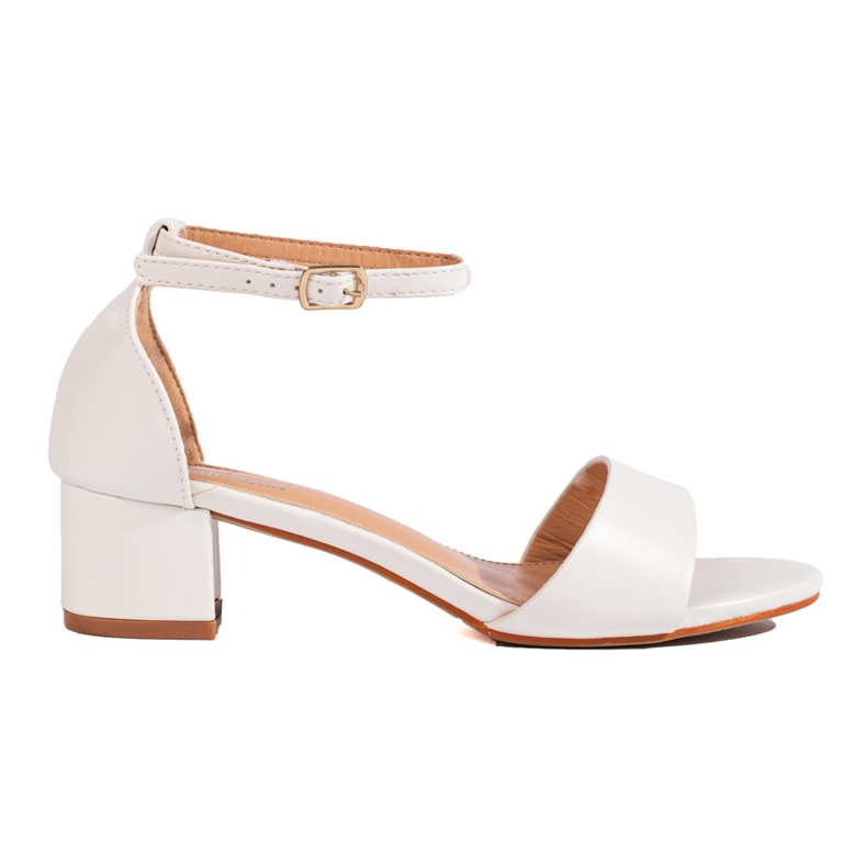 Sandale Shelovet, clasice, elegante, cu toc mic alb