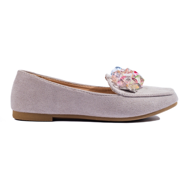 Mocasini gri din piele intoarsa cu cristale de la Shelovet Mocasini gri din piele intoarsa cu cristale de la Shelovet