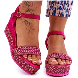 Sandale clasice cu pană fucsia pentru femei roz Sandale clasice cu pană fucsia pentru femei roz