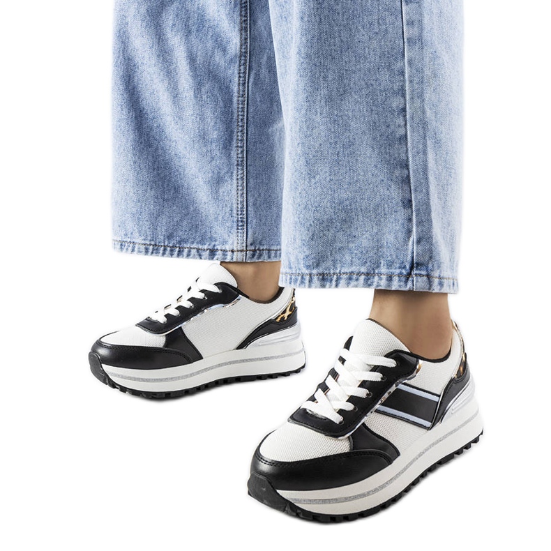 Tenisi negri cu inserții cu sclipici de la Lang alb