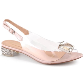 Sandale transparente pe toc plat cu piatra roz S.Barski MR1037-10 Sandale transparente pe toc plat cu piatra roz S.Barski MR1037-10