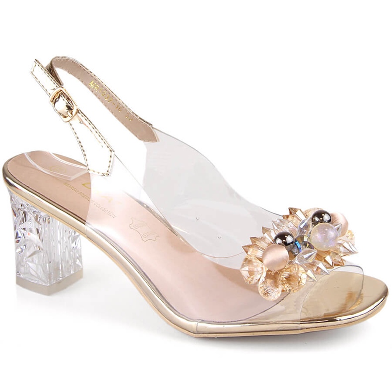 Sandale de dama transparente cu zirconi aurii S.Barski MR1037-16 de aur