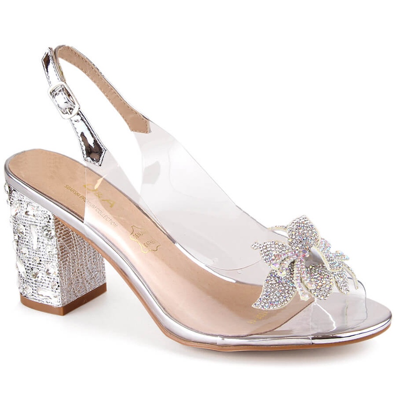 Sandale de dama argintii transparente cu zirconi S.Barski MR1037-18