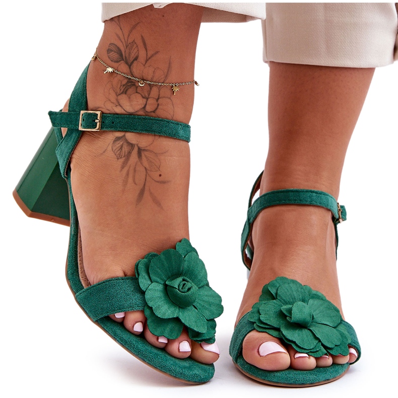 S. BARSKI Sandale De piele intoarsa Cu Floare S.Barski 04 Verde