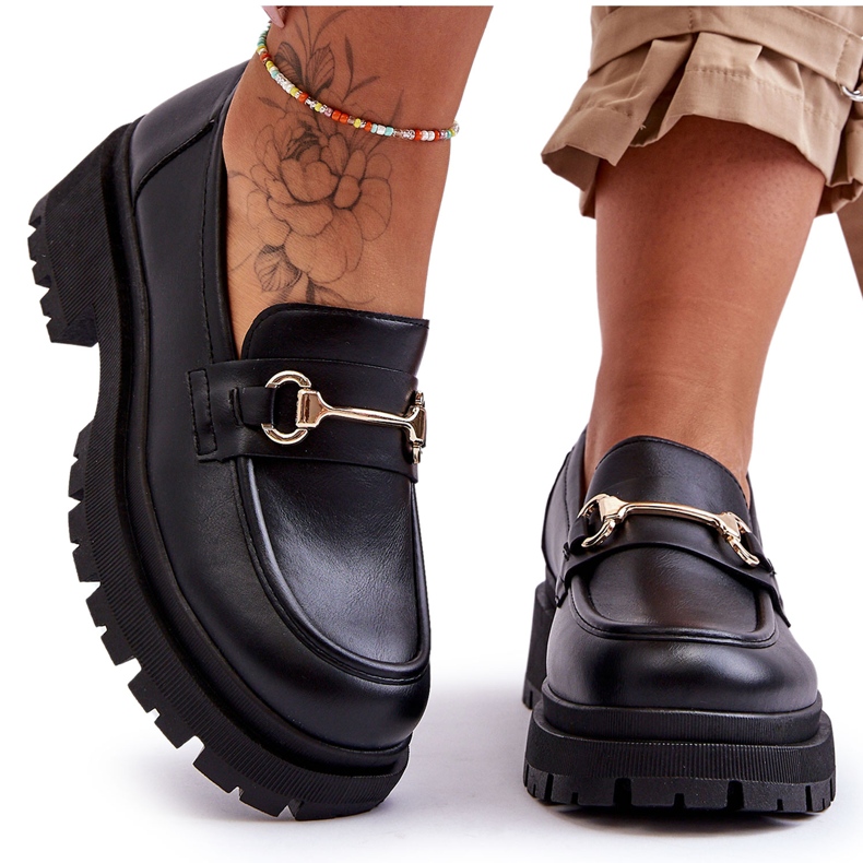 PS1 Mocasini clasici de dama cu platforma Black Miracle negru