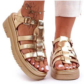 Sandale Plate Piele Cu Bretele Diosa Aurii de aur