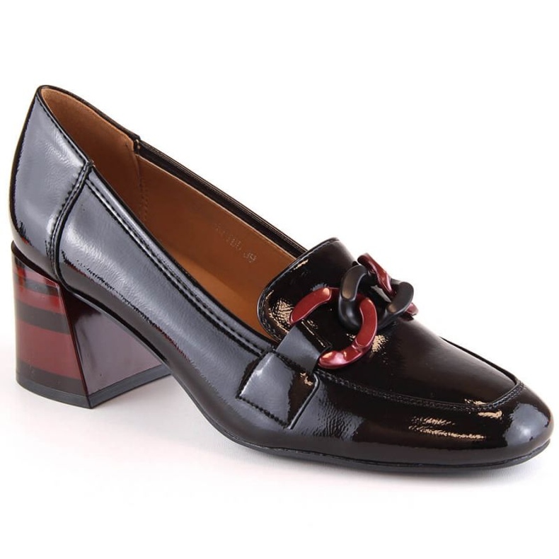 Vinceza W JAN232A pantofi lacuiti negri cu toc decorativ negru