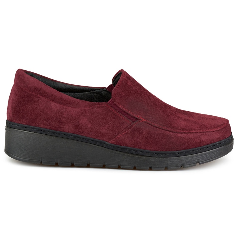 Mocasini confortabili de dama din piele intoarsa visiniu roșu