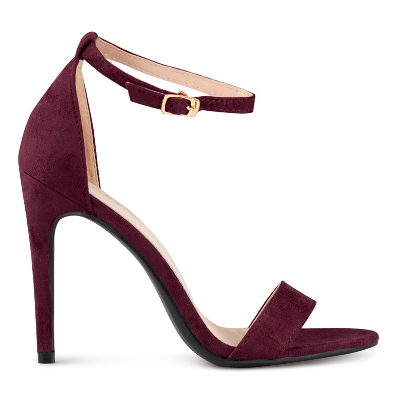 Sandale maro cu toc inalt roșu