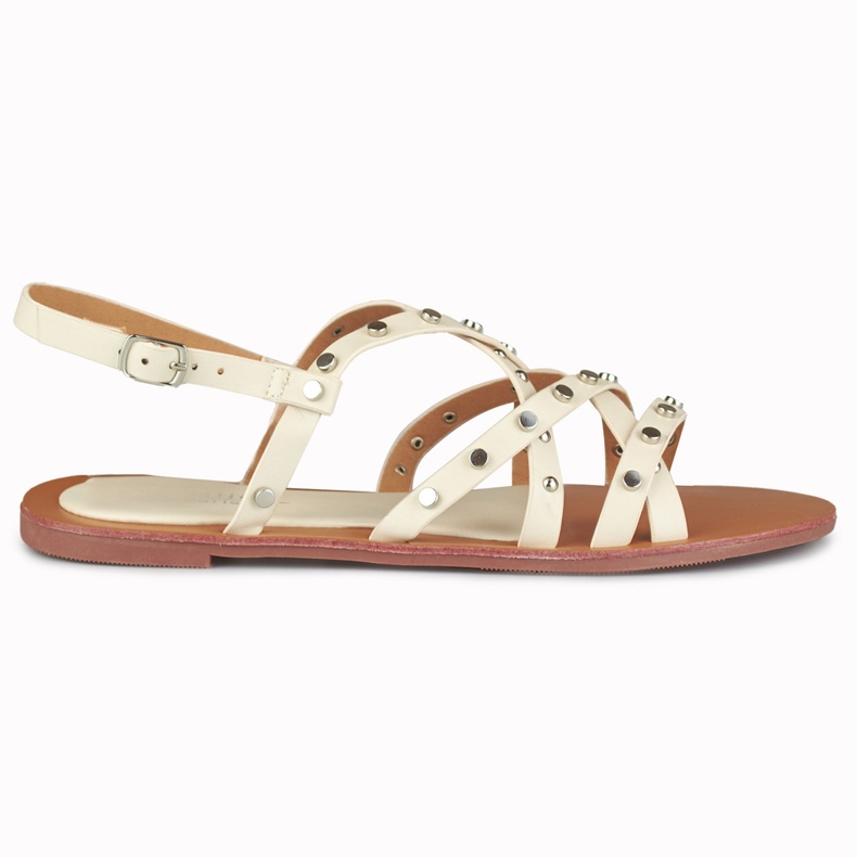 Sandale de dama bej cu decoratiuni metalice