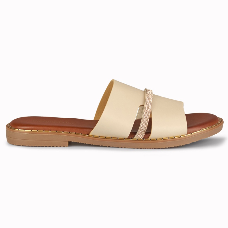 Papuci eleganti de dama bej cu decor