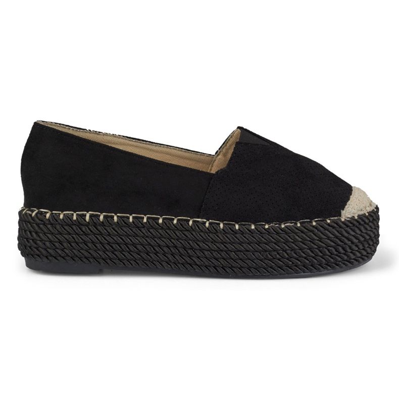 Espadrile cu platforma din piele intoarsa neagra negru