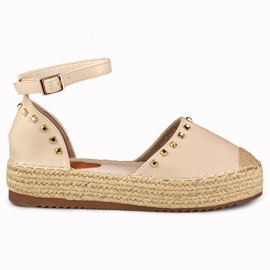 Espadrile bej cu capse prinse la gleznă Espadrile bej cu capse prinse la gleznă