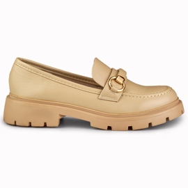 Mocasini bej cu decor minimalist Mocasini bej cu decor minimalist