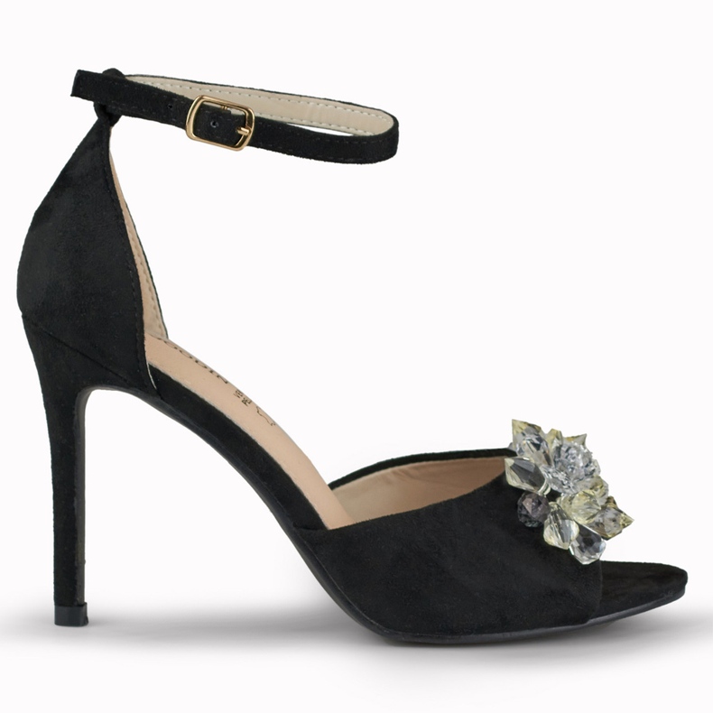 Sandale cu toc cu margele decorative negru