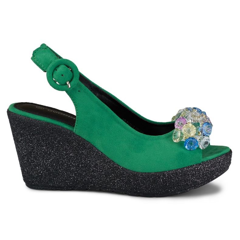 Sandale cu pană verzi cu margele verde