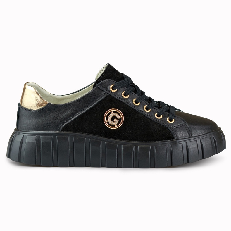Pantofi sport din piele neagra cu detalii aurii negru