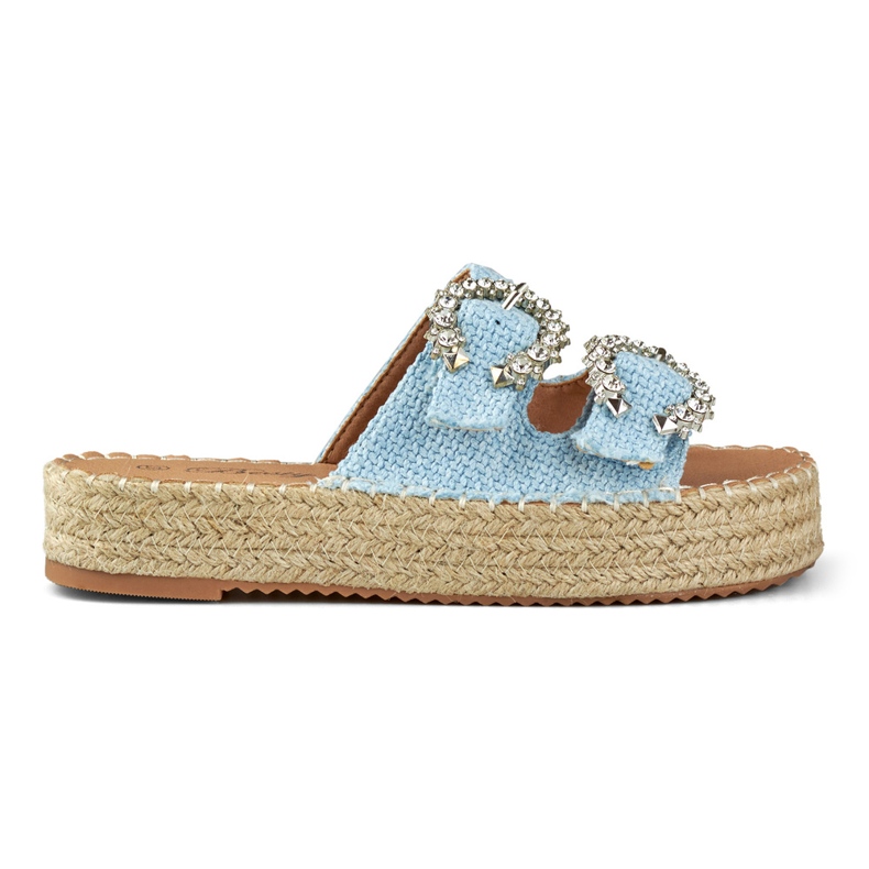 Espadrile de dama cu catarame decorative albastru
